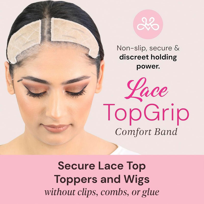 MILANO COLLECTION Lace Top Grip Comfort Band for Toppers Hair & Wiglets, Non-Slip & Glueless Velvet Wig Band for Large Base Hairpieces, Adjustable Top Grip for Hair Topper & Wigs, Beige, Large - Image 2